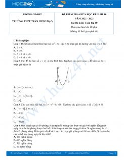 Đề thi giữa HK2 môn Toán 10 CTST năm 2022-2023 Trường THPT Trần Hưng Đạo có đáp án