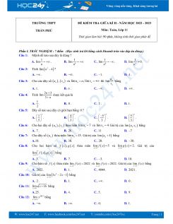 Đề thi giữa HK2 môn Toán 11 năm 2022-2023 Trường THPT Trần Phú có đáp án