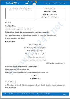 Bộ 5 đề thi giữa HK2 môn Ngữ văn 8 năm 2022-2023 có đáp án trường THCS Phan Huy Ích
