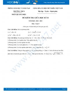 Đề thi giữa HK2 môn Toán 9 năm 2022-2023 Trường THCS Trần Quang Diệu có đáp án