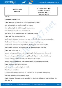 Bộ 5 đề thi giữa HK2 lớp 12 môn Sinh học năm 2022-2023 Trường THPT Lam Sơn có đáp án