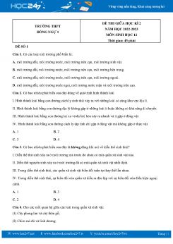 Bộ 5 Đề thi giữa HK2 môn Sinh học 12 năm 2022-2023 Trường THPT Hồng Ngự 1 có đáp án