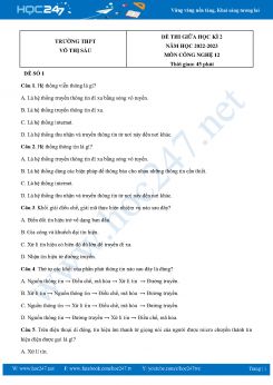 Bộ 5 Đề thi giữa HK2 môn Công nghệ 12 năm 2022-2023 Trường THPT Võ Thị Sáu có đáp án