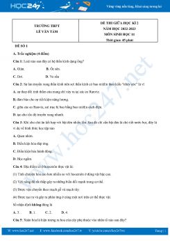 Bộ 5 Đề thi giữa HK2 môn Sinh học 11 năm 2022-2023 Trường THPT Lê Văn Tám có đáp án