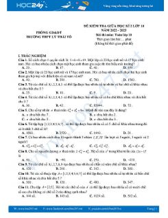 Đề thi giữa HK2 môn Toán 10 CD năm 2022-2023 Trường THPT Lý Thái Tổ có đáp án