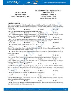 Đề thi giữa HK2 môn Toán 10 CD năm 2022-2023 Trường THPT Nguyễn Thị Minh Khai có đáp án