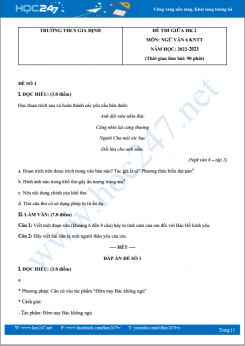 Bộ 5 đề thi giữa HK2 môn Ngữ văn 6 KNTT năm 2022-2023 có đáp án Trường THCS Gia Định