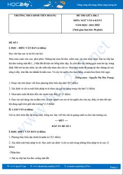 Bộ 5 đề thi giữa HK2 môn Ngữ văn 6 KNTT năm 2022-2023 có đáp án Trường THCS Đinh Tiên Hoàng