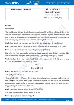 Bộ 5 đề thi giữa HK2 môn Ngữ văn 6 Cánh diều năm 2022-2023 có đáp án Trường THCS Võ Thị Sáu