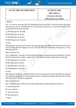 Bộ 5 đề thi giữa HK2 môn GDCD 12 năm 2022-2023 có đáp án Trường THPT Trần Bình Trọng