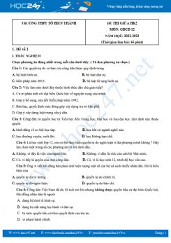 Bộ 5 đề thi giữa HK2 môn GDCD 12 năm 2022-2023 có đáp án Trường THPT Tô Hiến Thành