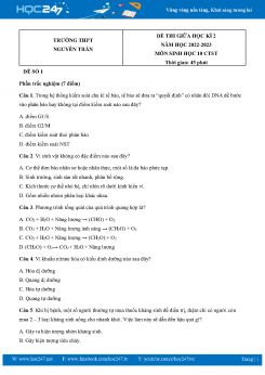 Bộ 3 Đề thi giữa HK2 môn Sinh học 10 CTST năm 2022-2023 Trường THPT Nguyễn Trân có đáp án