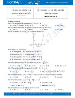 Đề cương ôn tập giữa HK2 môn Toán 10 CTST năm 2022-2023