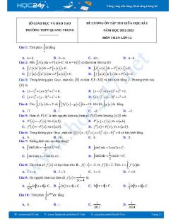 Đề cương ôn tập giữa HK2 môn Toán 12 năm 2022-2023
