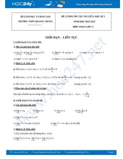 Đề cương ôn tập giữa HK2 môn Toán 11 năm 2022-2023