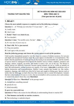 Bộ 5 đề thi giữa HK2 môn Tiếng Anh 12 năm 2022-2023 có đáp án Trường THPT Nguyễn Trãi