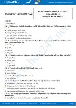 Bộ 5 đề thi giữa HK2 môn Lịch sử 12 năm 2022-2023 có đáp án Trường THPT Nguyễn Tất Thành