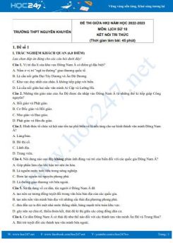 Bộ 3 đề thi giữa HK2 môn Lịch sử 10 KNTT năm 2022-2023 có đáp án Trường THPT Nguyễn Khuyến