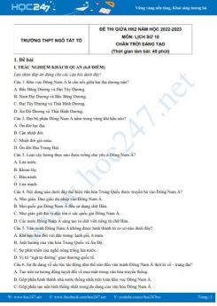 Đề thi giữa HK2 môn Lịch sử 10 CTST năm 2022-2023 có đáp án Trường THPT Ngô Tất Tố