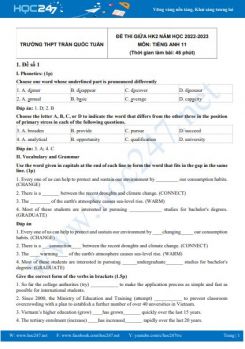 Bộ 5 đề thi giữa HK2 môn Tiếng Anh 11 năm 2022-2023 có đáp án Trường THPT Trần Quốc Tuấn