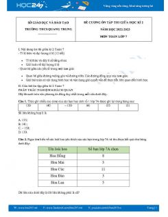 Đề cương giữa HK2 môn Toán 7 CTST năm 2022-2023