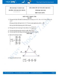 Đề cương ôn tập giữa HK2 môn Toán 8 năm 2022-2023