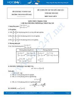 Đề cương ôn tập giữa HK2 môn Toán 9 năm 2022-2023