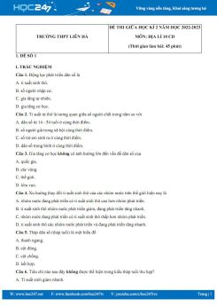 Bộ 2 đề thi giữa HK2 môn Địa lí 10 Cánh diều năm 2022-2023 có đáp án Trường THPT Liên Hà