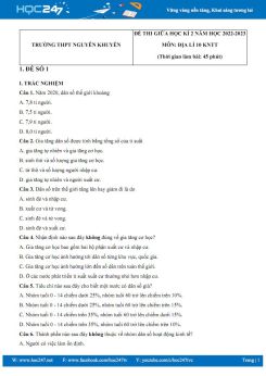 Bộ 2 đề thi giữa HK2 môn Địa lí 10 KNTT năm 2022-2023 có đáp án Trường THPT Nguyễn Khuyến