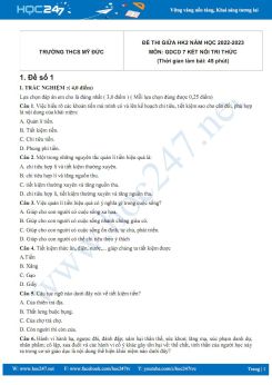 Bộ 5 đề thi giữa HK2 môn GDCD 7 KNTT năm 2022-2023 có đáp án Trường THCS Mỹ Đức