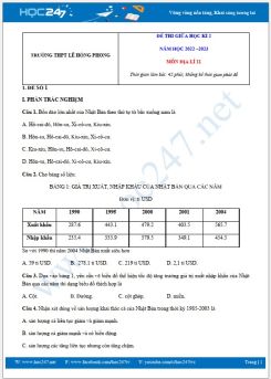 Bộ 5 đề thi giữa HK2 môn Địa lí 11 năm 2022-2023 có đáp án Trường THPT Lê Hồng Phong