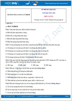 Bộ 5 đề thi giữa HK2 môn Vật lí 9 năm 2022-2023 có đáp án Trường THCS Lương Tấn Thịnh