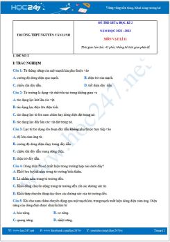 Bộ 5 đề thi giữa HK2 môn Vật lí 11 năm 2022-2023 có đáp án Trường THPT Nguyễn Văn Linh