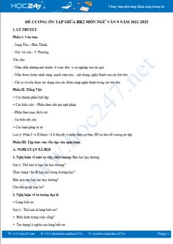 Đề cương ôn tập giữa HK2 môn Ngữ văn 9 năm 2022-2023