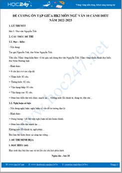 Đề cương ôn tập giữa HK2 môn Ngữ văn 10 Cánh diều năm 2022-2023