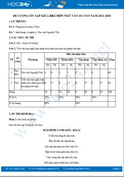 Đề cương ôn tập giữa HK2 môn Ngữ văn 10 CTST năm 2022-2023