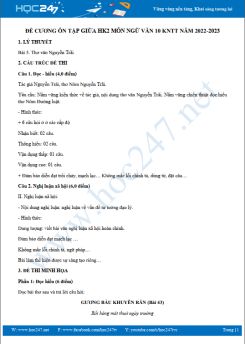 Đề cương ôn tập giữa HK2 môn Ngữ văn 10 KNTT năm 2022-2023