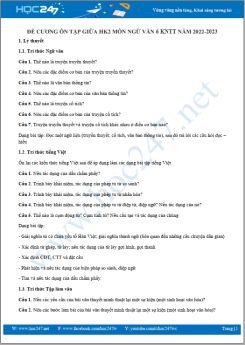 Đề cương ôn tập giữa HK2 môn Ngữ văn 6 KNTT năm 2022-2023