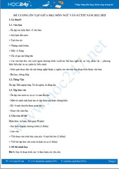 Đề cương ôn tập giữa HK2 môn Ngữ văn 6 CTST năm 2022-2023