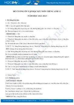 Đề cương ôn tập HK2 môn Tiếng Anh 12 năm học 2022-2023