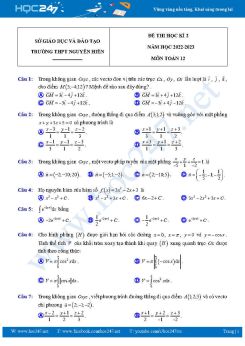 Đề thi HK2 môn Toán 12 năm 2022-2023 Trường THPT Nguyễn Hiền có đáp án