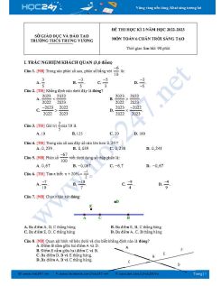 Đề thi HK2 môn Toán 6 CTST năm 2022-2023 Trường THCS Trưng Vương có đáp án