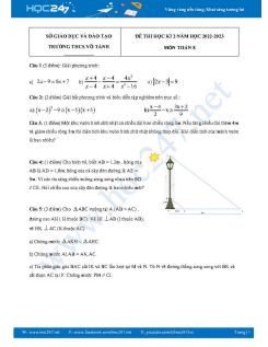 Đề thi HK2 môn Toán 8 năm 2022-2023 Trường THCS Võ Tánh có đáp án