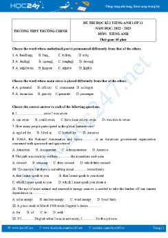 Đề thi HK2 môn Tiếng Anh 11 năm 2022 - 2023 trường THPT Trường Chinh có đáp án