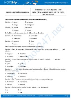 Đề thi HK2 môn Tiếng Anh 10 KNTT năm 2022-2023 Trường THPT Lê Hồng Phong có đáp án
