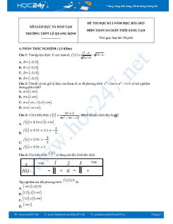 Đề thi HK2 môn Toán 10 CTST năm 2022-2023 Trường THPT Lê Quang Định có đáp án