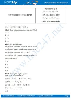 Đề thi HK2 môn Hoá 10 CTST năm 2022 - 2023 Trường THPT Nguyễn Khuyến có đáp án