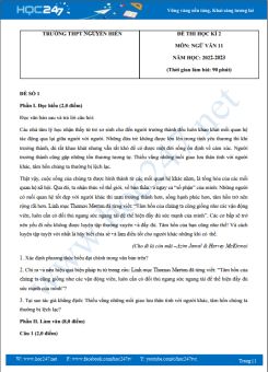 Bộ 5 đề thi HK2 môn Ngữ văn 11 năm 2022-2023 trường THPT Nguyễn Hiền