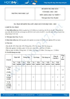 Đề thi HK2 môn KHTN 7 CD năm 2022 - 2023 trường THCS Độc Lập có đáp án