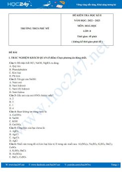 Đề thi HK2 môn Hoá 8 năm 2022 - 2023 trường THCS Phú Mỹ có đáp án